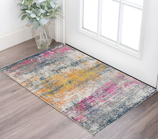 Homeroots 3' X 5' Pink And Orange Abstract Power Loom Area Rug  Polypropylene 531522