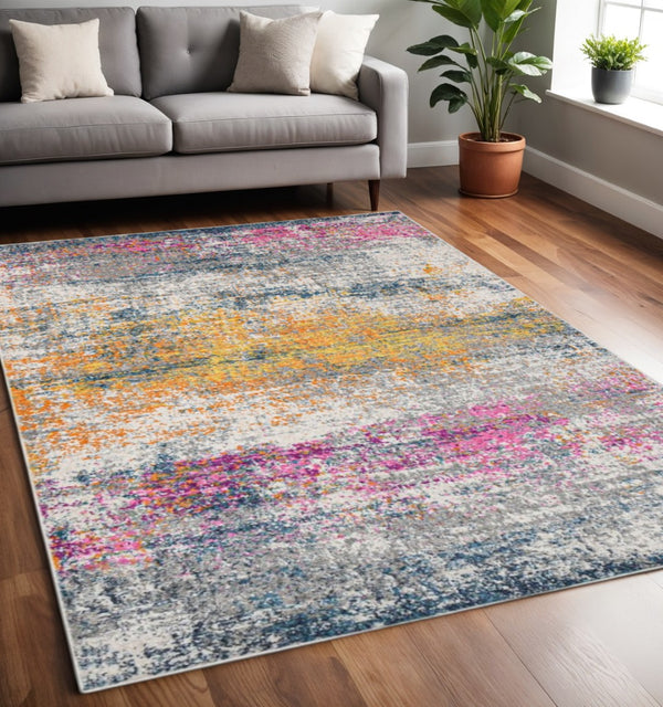 HomeRoots 5' Area Rug – Vibrant Orange, Pink & Gray for Modern Spaces – Soft, Durable, Stain-Resistant Design 5' x 7' 531523