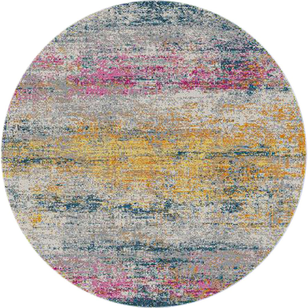 HomeRoots 5' Area Rug – Vibrant Orange, Pink & Gray for Modern Spaces – Soft, Durable, Stain-Resistant Design 7' Round 531525