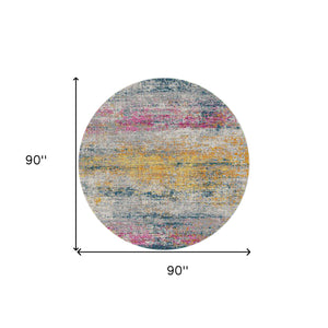 Homeroots 7' Pink And Orange Abstract Power Loom Round Rug  Polypropylene 531525