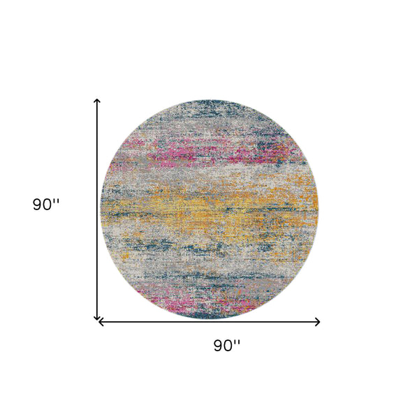 Homeroots 7' Pink And Orange Abstract Power Loom Round Rug  Polypropylene 531525