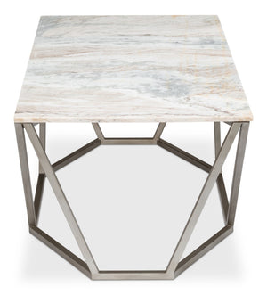 Sarreid Trapezoid Coffee Table With Stunning Marble Top And Unique Veining, Stylish Iron Base In Silver Finish Black  53152