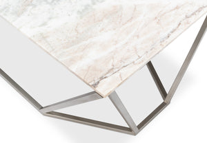 Sarreid Trapezoid Coffee Table With Stunning Marble Top And Unique Veining, Stylish Iron Base In Silver Finish Black  53152