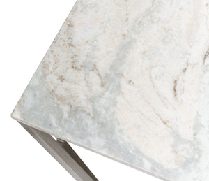 Sarreid Trapezoid Coffee Table With Stunning Marble Top And Unique Veining, Stylish Iron Base In Silver Finish Black  53152