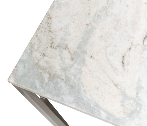 Sarreid Trapezoid Coffee Table With Stunning Marble Top And Unique Veining, Stylish Iron Base In Silver Finish Black  53152