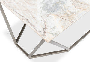 Sarreid Trapezoid Coffee Table With Stunning Marble Top And Unique Veining, Stylish Iron Base In Silver Finish Black  53152