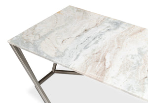 Sarreid Trapezoid Coffee Table With Stunning Marble Top And Unique Veining, Stylish Iron Base In Silver Finish Black  53152