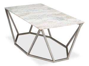Sarreid Trapezoid Coffee Table With Stunning Marble Top And Unique Veining, Stylish Iron Base In Silver Finish Black  53152