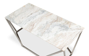 Sarreid Trapezoid Coffee Table With Stunning Marble Top And Unique Veining, Stylish Iron Base In Silver Finish Black  53152