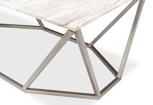 Sarreid Trapezoid Coffee Table With Stunning Marble Top And Unique Veining, Stylish Iron Base In Silver Finish Black  53152