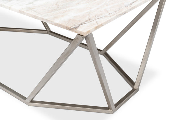 Sarreid Trapezoid Coffee Table With Stunning Marble Top And Unique Veining, Stylish Iron Base In Silver Finish Black  53152