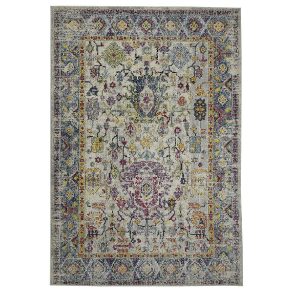HomeRoots 5' Stylish Persian-Inspired Area Rug in Gray-Blue and Purple – Durable, Stain-Resistant Design 5' x 7' 531530
