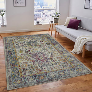 HomeRoots 5' Stylish Persian-Inspired Area Rug in Gray-Blue and Purple – Durable, Stain-Resistant Design 5' x 7' 531530