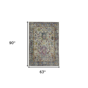 HomeRoots 5' Stylish Persian-Inspired Area Rug in Gray-Blue and Purple – Durable, Stain-Resistant Design 5' x 7' 531530