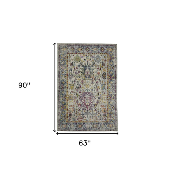 HomeRoots 5' Stylish Persian-Inspired Area Rug in Gray-Blue and Purple – Durable, Stain-Resistant Design 5' x 7' 531530