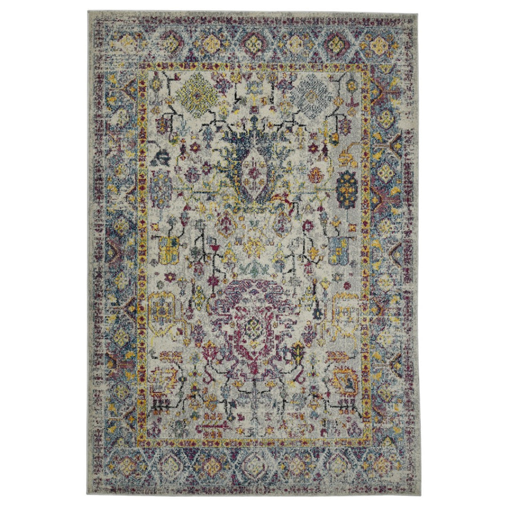 HomeRoots 5' Stylish Persian-Inspired Area Rug in Gray-Blue and Purple – Durable, Stain-Resistant Design 8' x 11' 531531