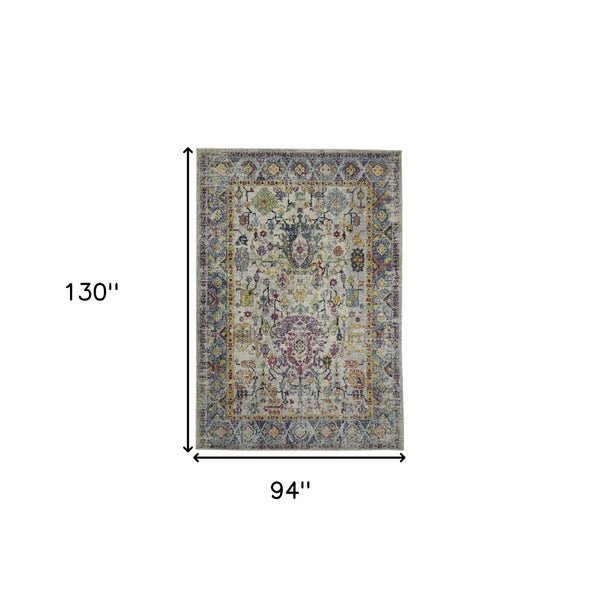 HomeRoots 5' Stylish Persian-Inspired Area Rug in Gray-Blue and Purple – Durable, Stain-Resistant Design 8' x 11' 531531