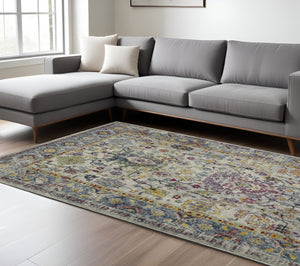 HomeRoots 5' Stylish Persian-Inspired Area Rug in Gray-Blue and Purple – Durable, Stain-Resistant Design 8' x 11' 531531