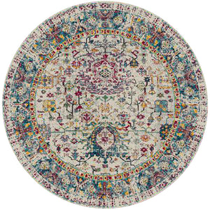 HomeRoots 5' Stylish Persian-Inspired Area Rug in Gray-Blue and Purple – Durable, Stain-Resistant Design 7' Round Round 531532