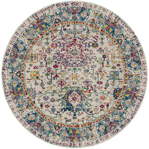 HomeRoots 5' Stylish Persian-Inspired Area Rug in Gray-Blue and Purple – Durable, Stain-Resistant Design 7' Round Round 531532