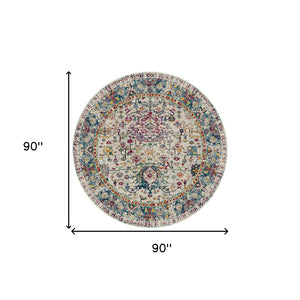 HomeRoots 5' Stylish Persian-Inspired Area Rug in Gray-Blue and Purple – Durable, Stain-Resistant Design 7' Round Round 531532