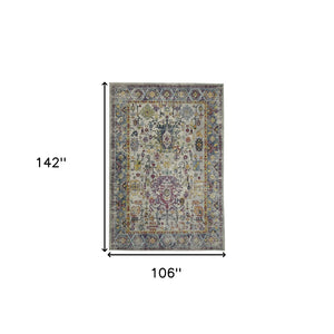 HomeRoots 5' Stylish Persian-Inspired Area Rug in Gray-Blue and Purple – Durable, Stain-Resistant Design 9' x 12' 531533