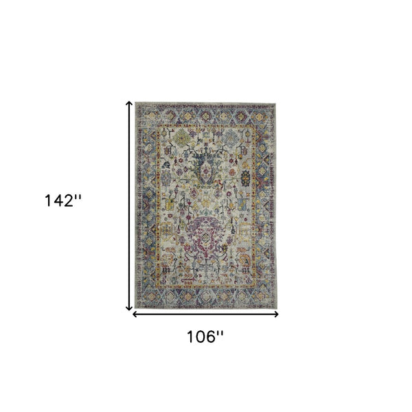 HomeRoots 5' Stylish Persian-Inspired Area Rug in Gray-Blue and Purple – Durable, Stain-Resistant Design 9' x 12' 531533