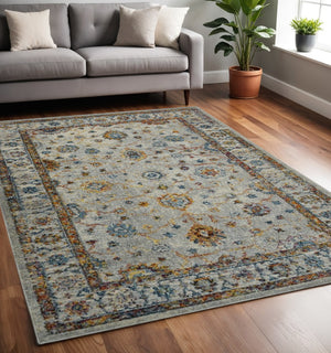 HomeRoots 5' Elegant Gray, Rust, and Blue Persian-Style Area Rug for Durable, Stylish Home Décor Solutions 5' x 7' 531537