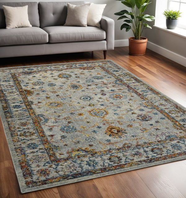 HomeRoots 5' Elegant Gray, Rust, and Blue Persian-Style Area Rug for Durable, Stylish Home Décor Solutions 5' x 7' 531537