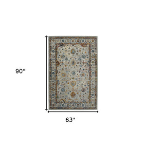 HomeRoots 5' Elegant Gray, Rust, and Blue Persian-Style Area Rug for Durable, Stylish Home Décor Solutions 5' x 7' 531537