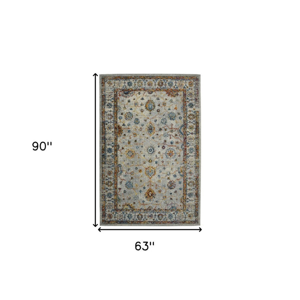 HomeRoots 5' Elegant Gray, Rust, and Blue Persian-Style Area Rug for Durable, Stylish Home Décor Solutions 5' x 7' 531537