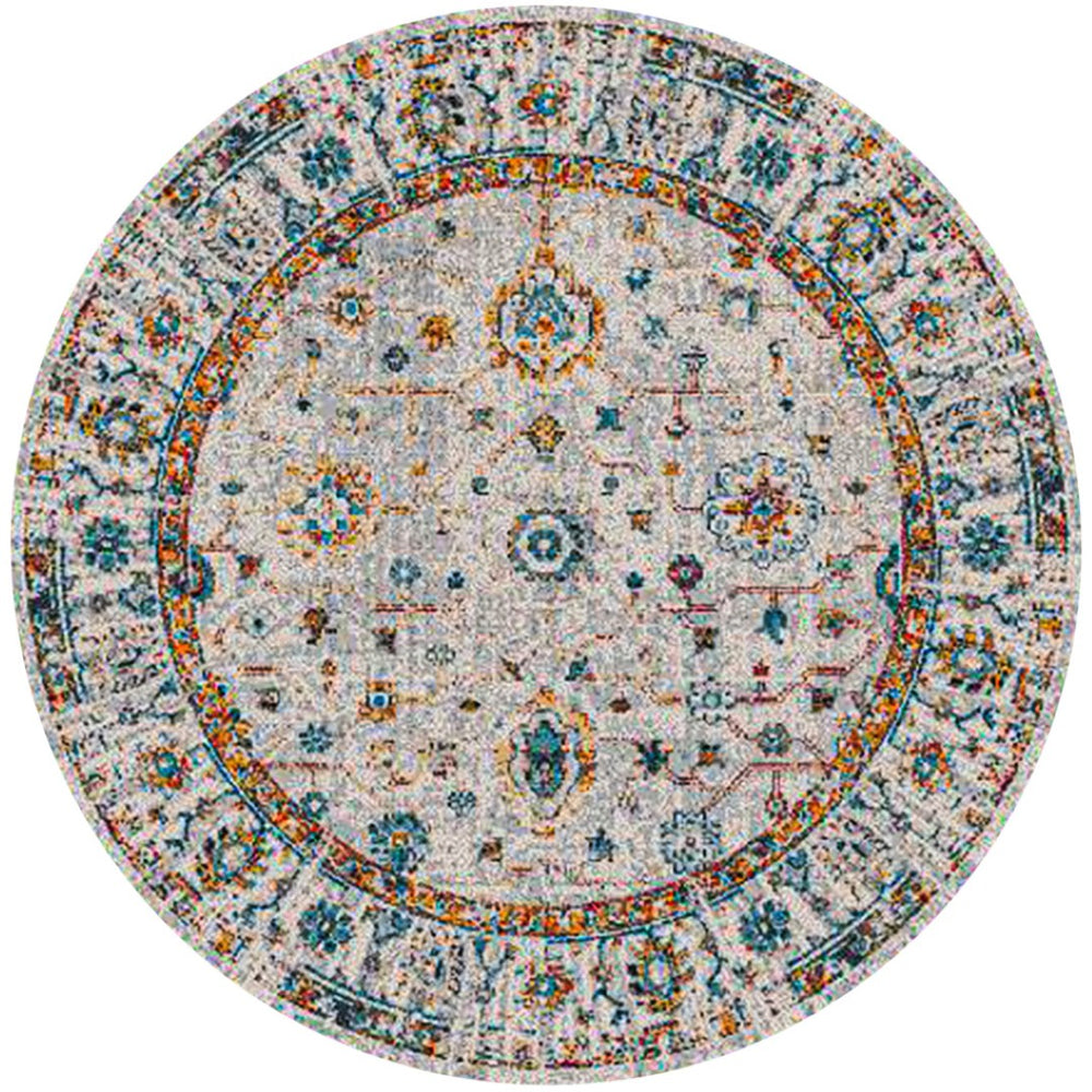 HomeRoots 5' Elegant Gray, Rust, and Blue Persian-Style Area Rug for Durable, Stylish Home Décor Solutions 7' Round Round 531539