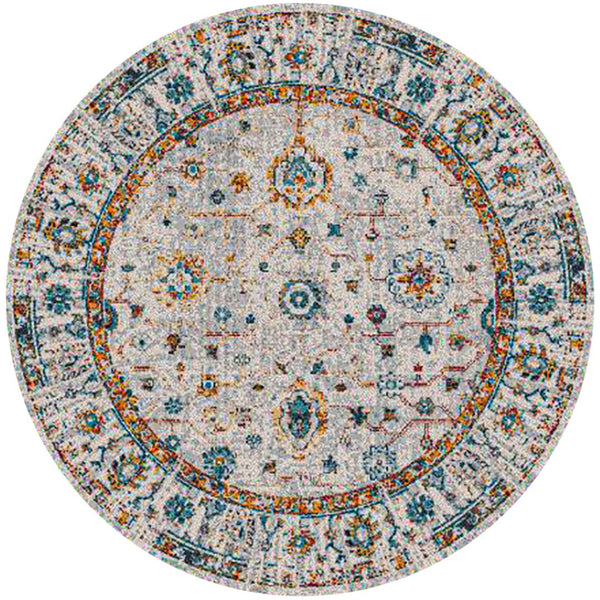 HomeRoots 5' Elegant Gray, Rust, and Blue Persian-Style Area Rug for Durable, Stylish Home Décor Solutions 7' Round Round 531539