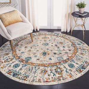 HomeRoots 5' Elegant Gray, Rust, and Blue Persian-Style Area Rug for Durable, Stylish Home Décor Solutions 7' Round Round 531539