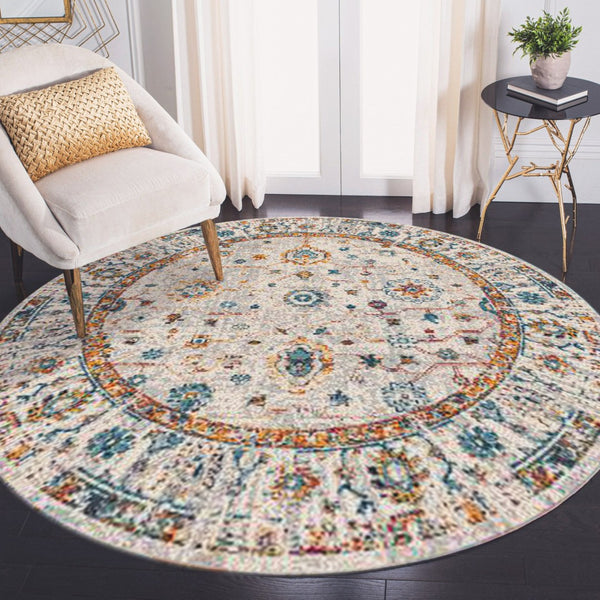 HomeRoots 5' Elegant Gray, Rust, and Blue Persian-Style Area Rug for Durable, Stylish Home Décor Solutions 7' Round Round 531539