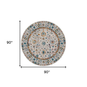 HomeRoots 5' Elegant Gray, Rust, and Blue Persian-Style Area Rug for Durable, Stylish Home Décor Solutions 7' Round Round 531539