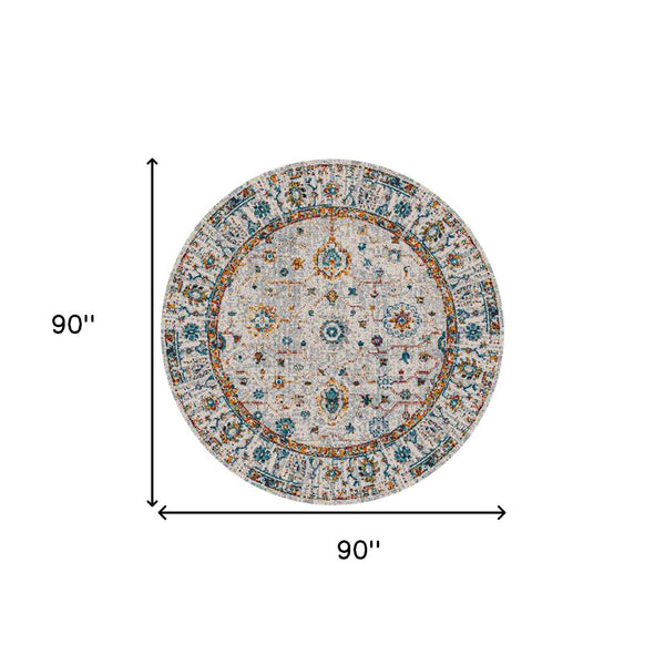 HomeRoots 5' Elegant Gray, Rust, and Blue Persian-Style Area Rug for Durable, Stylish Home Décor Solutions 7' Round Round 531539