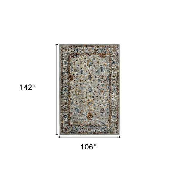 HomeRoots 5' Elegant Gray, Rust, and Blue Persian-Style Area Rug for Durable, Stylish Home Décor Solutions 9' x 12' 531540