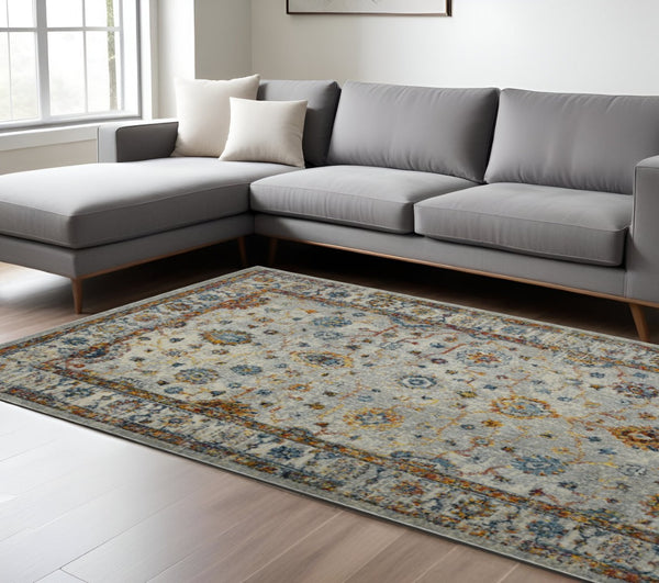 HomeRoots 5' Elegant Gray, Rust, and Blue Persian-Style Area Rug for Durable, Stylish Home Décor Solutions 9' x 12' 531540