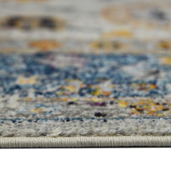 HomeRoots 5' Gray Blue and Orange Area Rug - Durable Persian Floral Design, Stain-Resistant, Ideal for Homes 5' x 7' 531544
