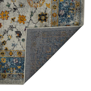 HomeRoots 5' Gray Blue and Orange Area Rug - Durable Persian Floral Design, Stain-Resistant, Ideal for Homes 5' x 7' 531544