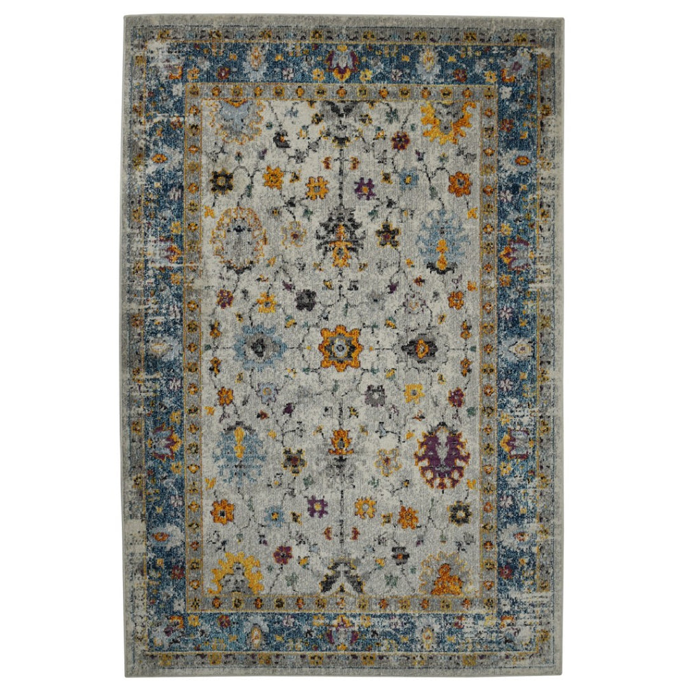 HomeRoots 5' Gray Blue and Orange Area Rug - Durable Persian Floral Design, Stain-Resistant, Ideal for Homes 8' x 11' 531545