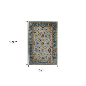 HomeRoots 5' Gray Blue and Orange Area Rug - Durable Persian Floral Design, Stain-Resistant, Ideal for Homes 8' x 11' 531545
