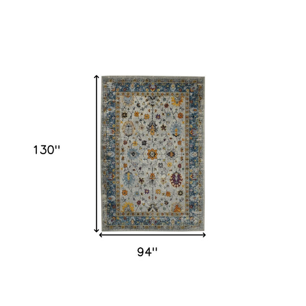 HomeRoots 5' Gray Blue and Orange Area Rug - Durable Persian Floral Design, Stain-Resistant, Ideal for Homes 8' x 11' 531545