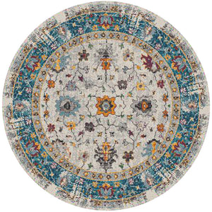 HomeRoots 5' Gray Blue and Orange Area Rug - Durable Persian Floral Design, Stain-Resistant, Ideal for Homes 7' Round Round 531546