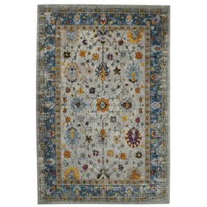 HomeRoots 5' Gray Blue and Orange Area Rug - Durable Persian Floral Design, Stain-Resistant, Ideal for Homes 9' x 12' 531547
