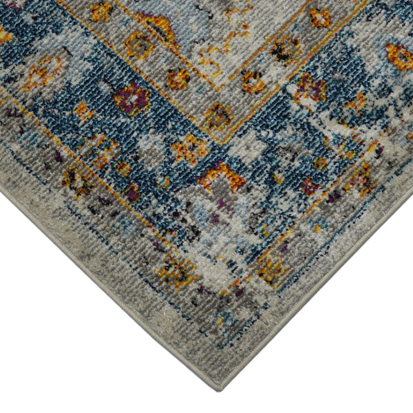 HomeRoots 5' Gray Blue and Orange Area Rug - Durable Persian Floral Design, Stain-Resistant, Ideal for Homes 9' x 12' 531547