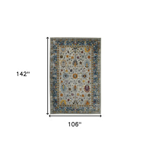 HomeRoots 5' Gray Blue and Orange Area Rug - Durable Persian Floral Design, Stain-Resistant, Ideal for Homes 9' x 12' 531547