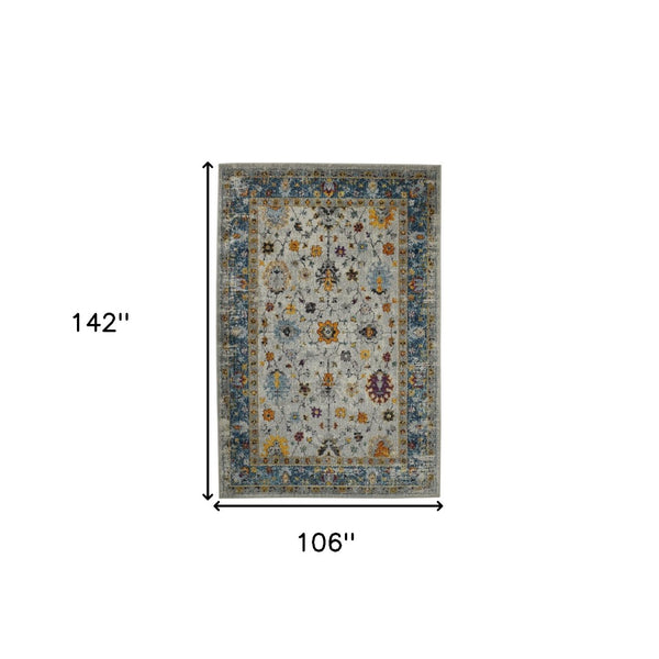 HomeRoots 5' Gray Blue and Orange Area Rug - Durable Persian Floral Design, Stain-Resistant, Ideal for Homes 9' x 12' 531547