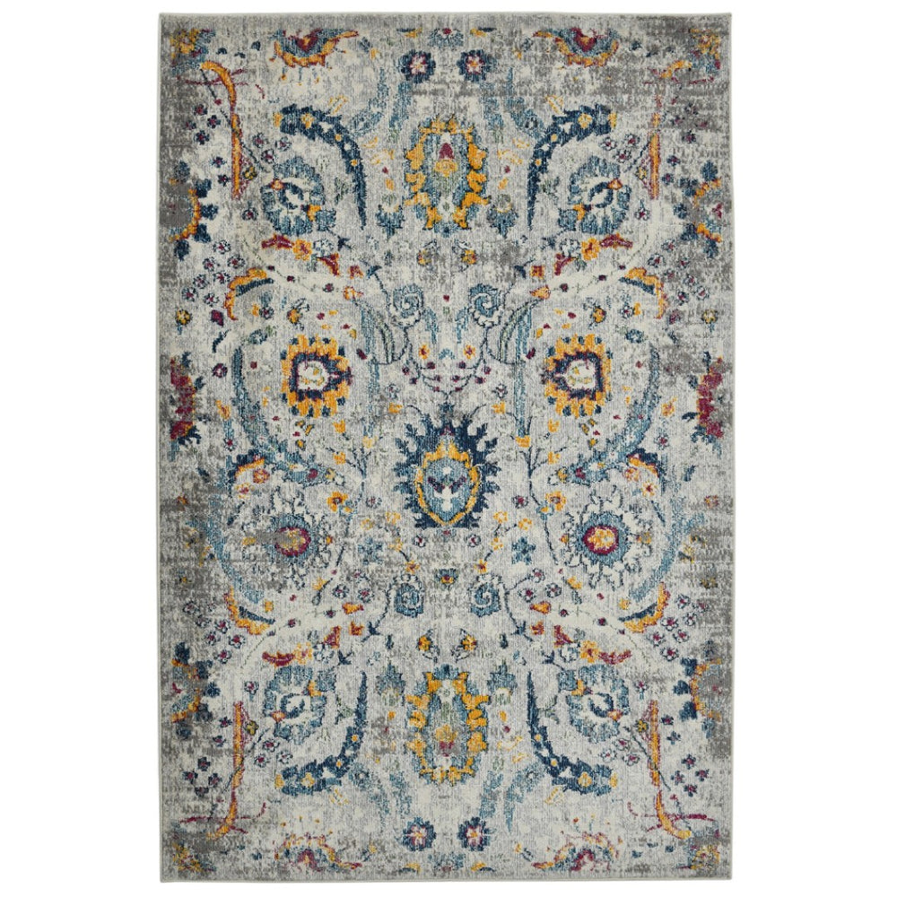 HomeRoots 5' Versatile Transitional Gray-Blue and Orange Area Rug - Durable, Stain-Resistant, Stylish Design! 5' x 7' 531551